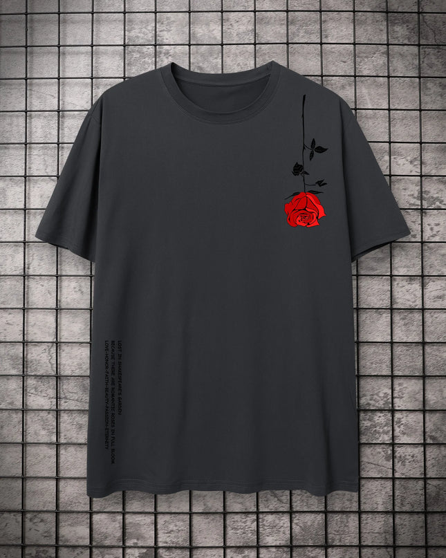 Men's Cotton T-Shirt with Rose Flower Print - Casual Fit