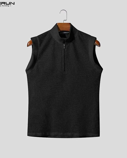 Incerun Men's Hollow Out See-Through Tank Top with Zipper
