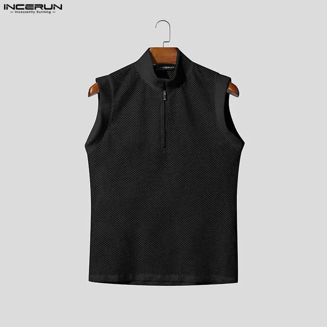 Incerun Men's Hollow Out See-Through Tank Top with Zipper