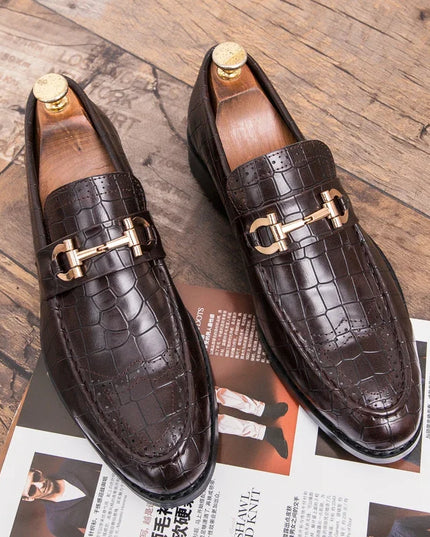 Metal Buckle Loafers Men's   Patent Leather Pointed-Toe Shoes Men's Loafers Slip-On