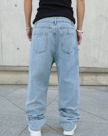 Men's Oversized Baggy Jeans - Loose Fit Straight Wide Leg Denim Pants