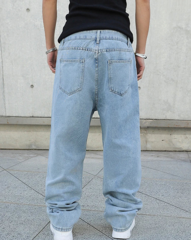 Men's Oversized Baggy Jeans - Loose Fit Straight Wide Leg Denim Pants