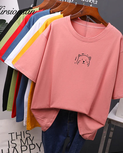 Women's Oversized Cotton T-Shirt - Soft Loose Casual Tee by Hirsionsan