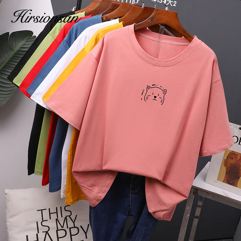 Women's Oversized Cotton T-Shirt - Soft Loose Casual Tee by Hirsionsan