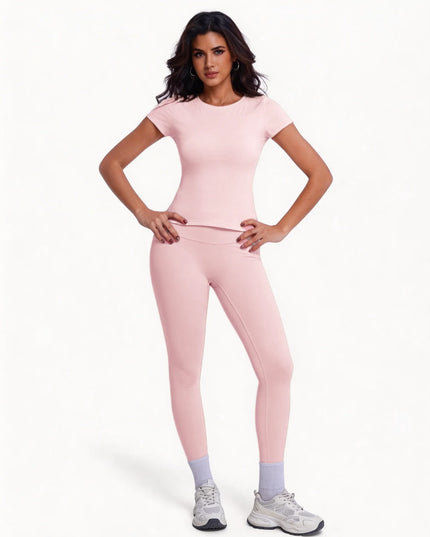 Women's 2-Piece Athletic Set - Ultra-Soft Short Sleeve T-Shirt & High-Waist Leggings