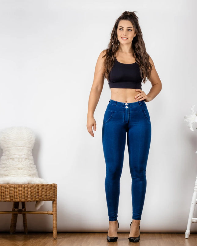 Mid Rise Super Stretch Straight Leg Jeans