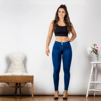 Mid Rise Super Stretch Straight Leg Jeans
