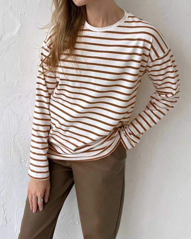 Women's Knitted Stripe Sweater - Loose Fit, Long Sleeve - Various Colors