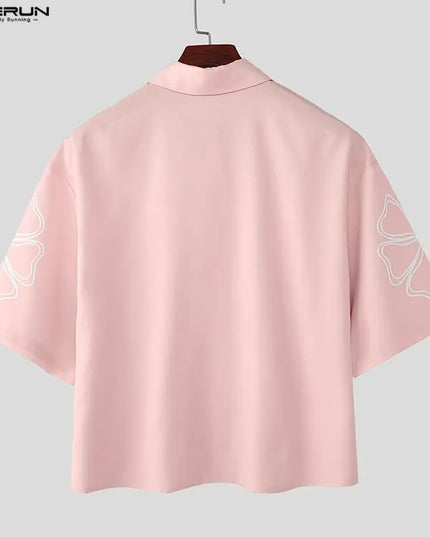 Increun Men's Summer Printed Short Sleeve Lapel Shirt