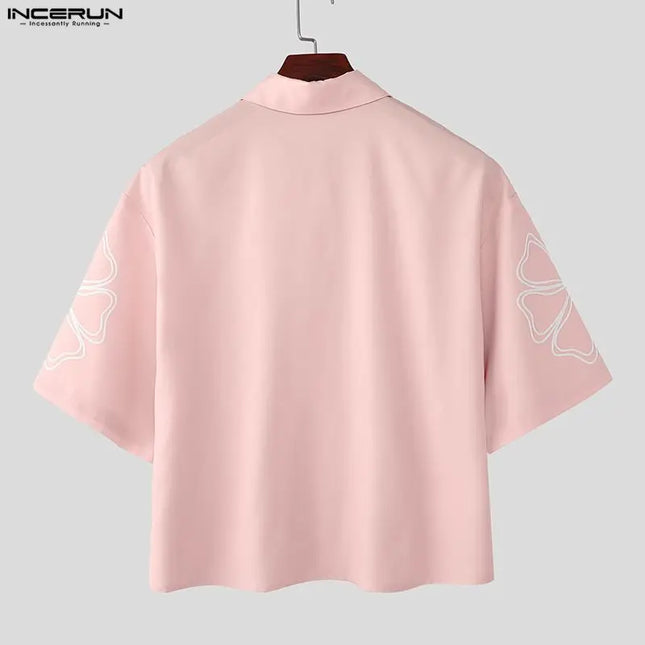 Increun Men's Summer Printed Short Sleeve Lapel Shirt