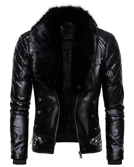 Men's Removable Collar Slim Fit Warm Faux Leather Jacket