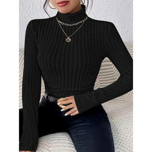 Women's Fitted Ribbed Knit Turtleneck Sweater