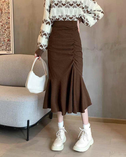 Women's Slim Fit High Waist Midi Skirt with Ruffles