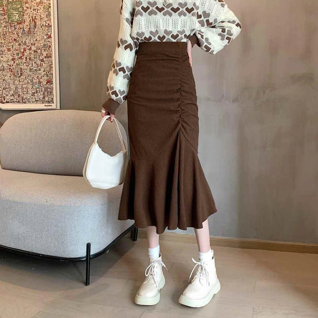 Women's Slim Fit High Waist Midi Skirt with Ruffles