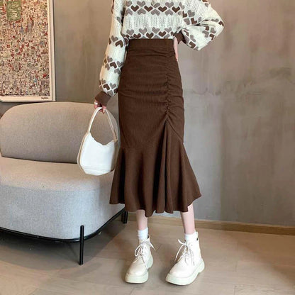 Women's Slim Fit High Waist Midi Skirt with Ruffles