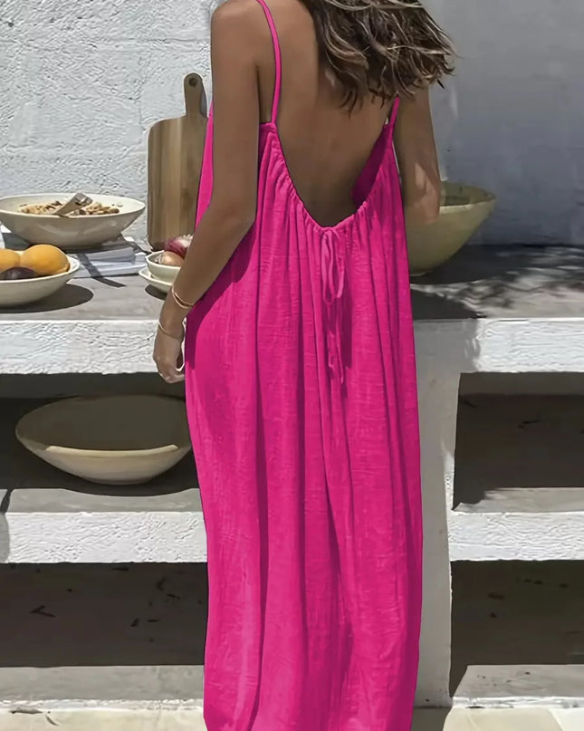 Women's Loose Fit Long Casual Dress with Strap Detailing
