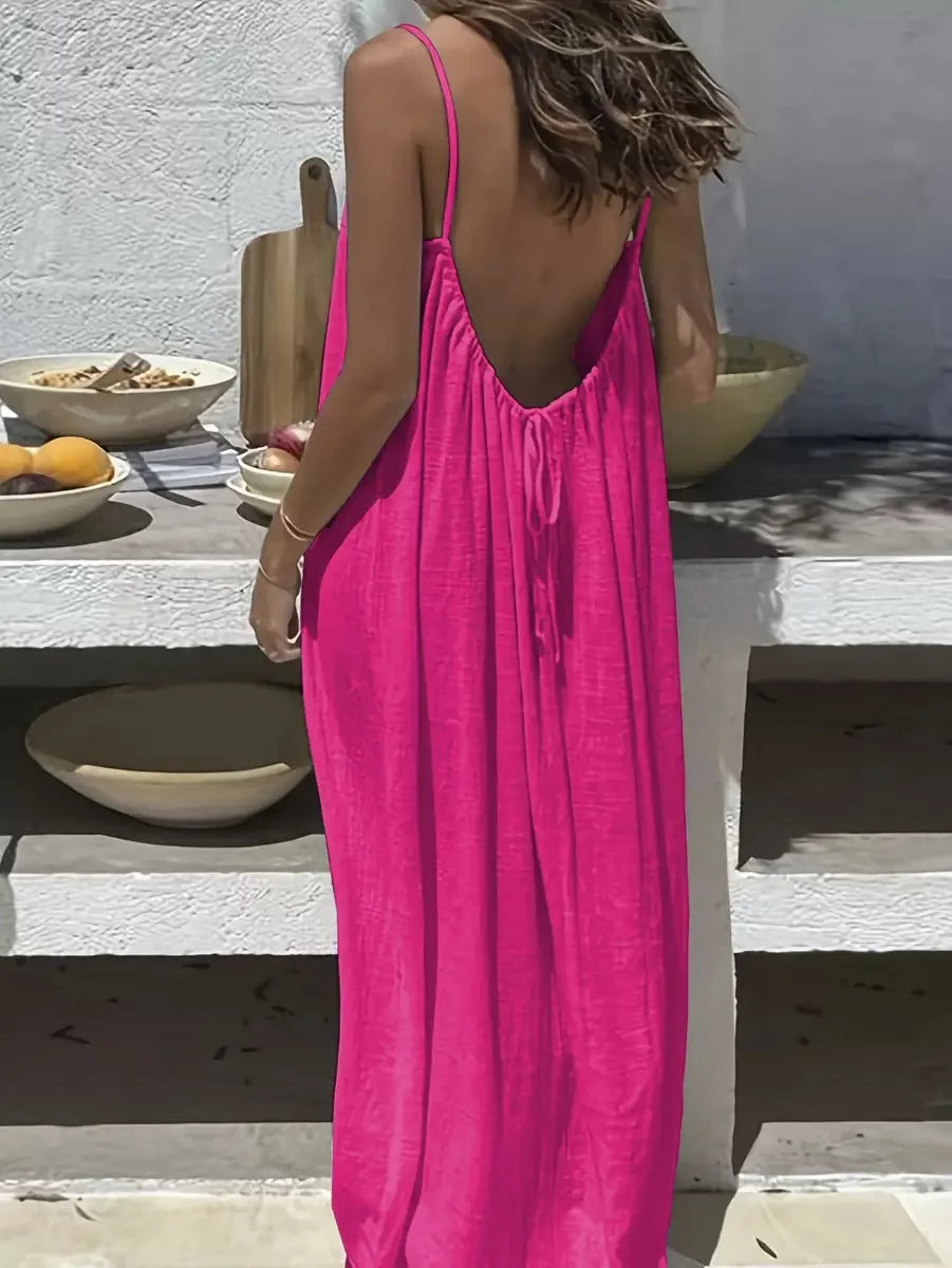 Women's Loose Fit Long Casual Dress with Strap Detailing