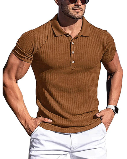 Men's Solid Stripe Short Sleeve Polo Shirt with Stretch 