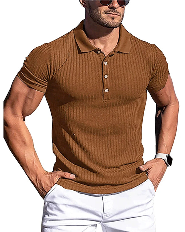 Men's Solid Stripe Short Sleeve Polo Shirt with Stretch 