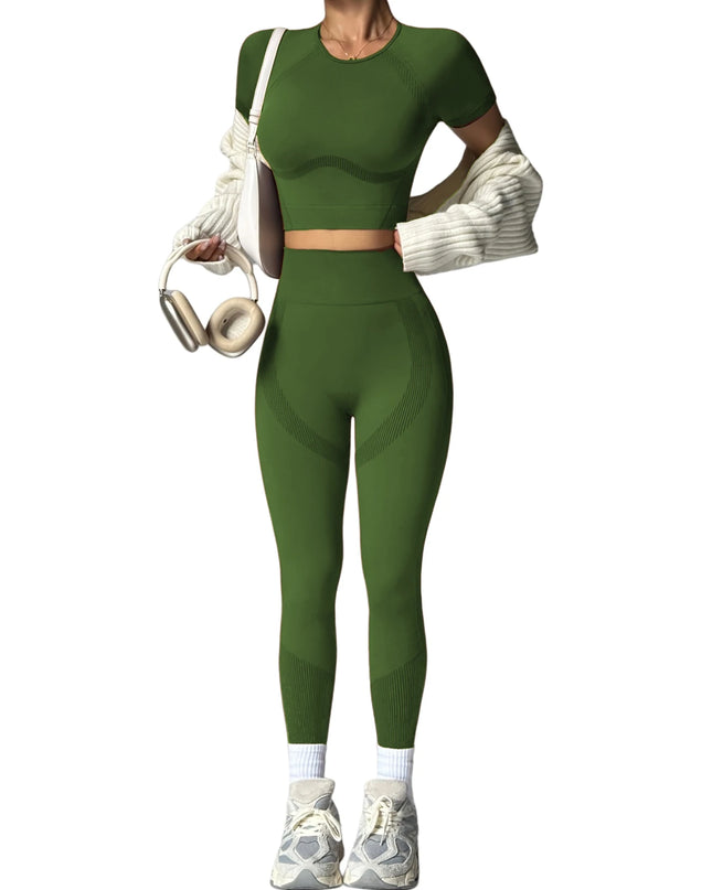 2-Piece Women's Activewear Set, Breathable Cropped T-Shirt & High-Waist Leggings