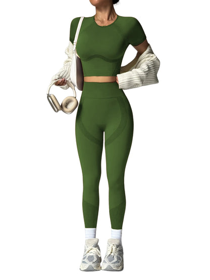 2-Piece Women's Activewear Set, Breathable Cropped T-Shirt & High-Waist Leggings
