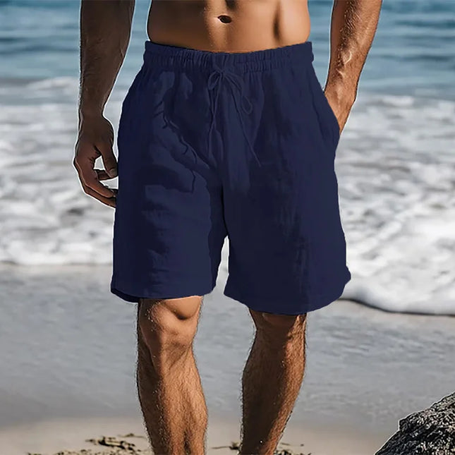 Men's Cotton-Linen Breathable Shorts with Elastic Waist