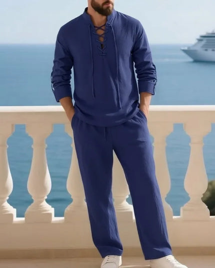 2-Piece Men's Cotton Linen Shirt and Pants Set