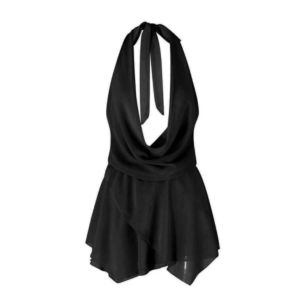 Women's Short Sling Dress - Halter Neck, Low Cut, Backless Chiffon Dress