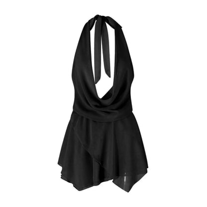 Women's Short Sling Dress - Halter Neck, Low Cut, Backless Chiffon Dress