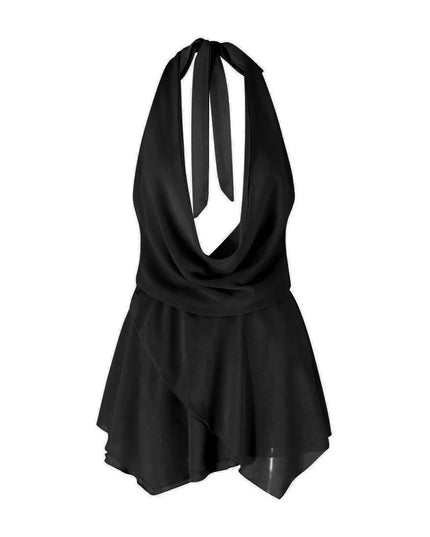 Women's Short Sling Dress - Halter Neck, Low Cut, Backless Chiffon Dress