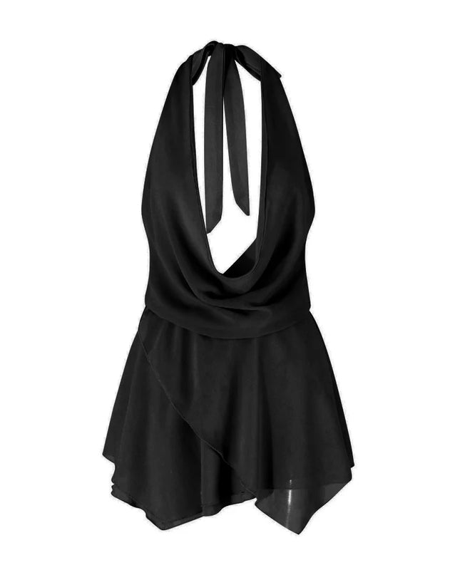 Women's Short Sling Dress - Halter Neck, Low Cut, Backless Chiffon Dress