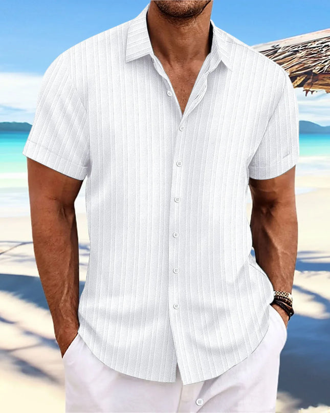 Men's Short-Sleeved Jacquard Wave Strip Shirt