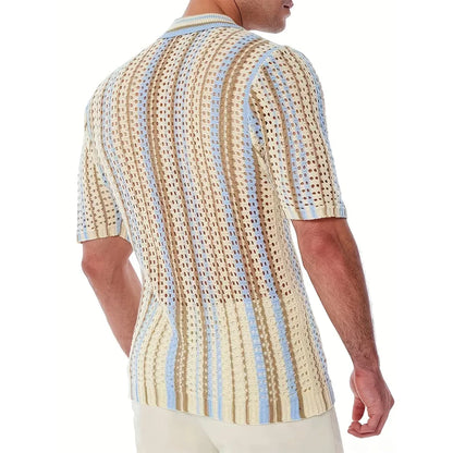 Men's Short Sleeve Mesh Lapel Shirt - Breathable & Stylish Men's Casual Top