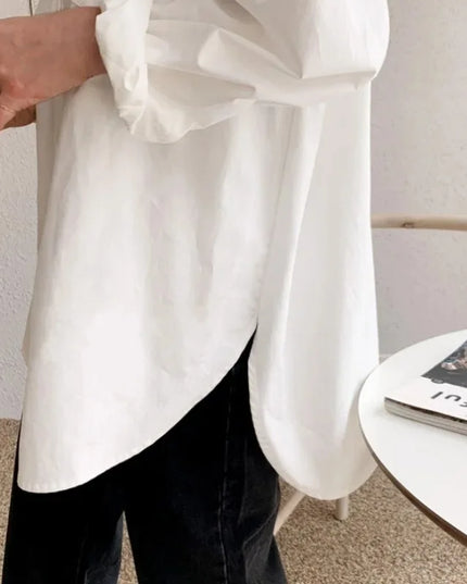 Womens Casual Loose Blouses with Turn-down Collar