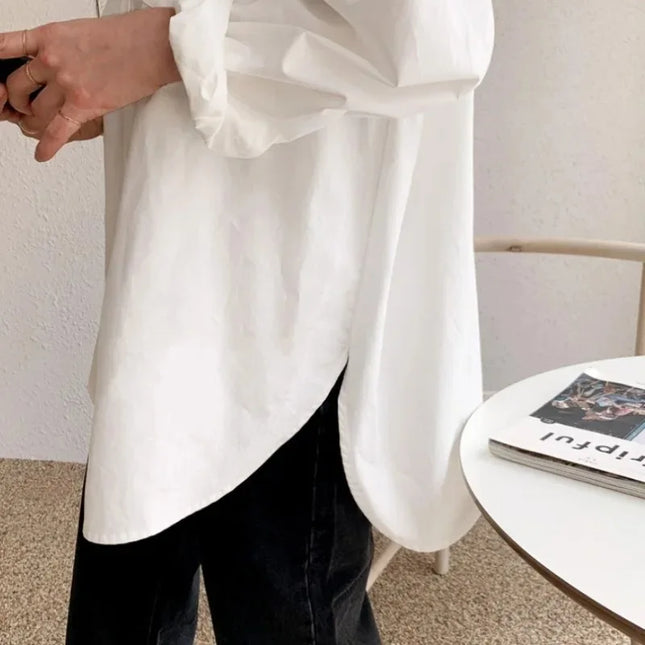 Womens Casual Loose Blouses with Turn-down Collar