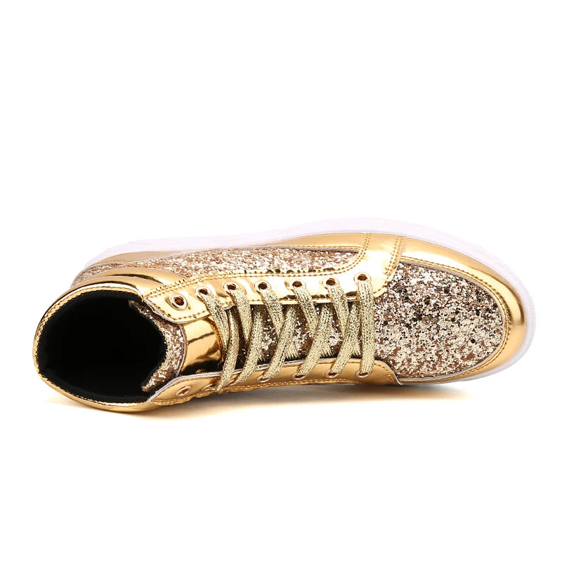 Men's High Top Glitter Sneakers - Glossy Stylish Athletic Shoes for Men