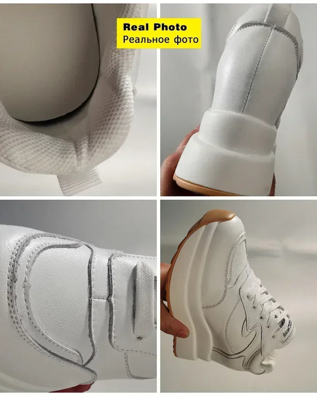 10cm Platform Wedge Sneakers for Women – Chunky Genuine Leather Casual Shoes