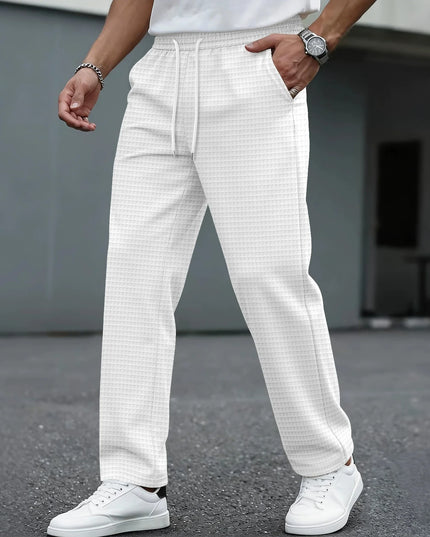 Men’s Lightweight Breathable Wide-Checkered Casual Pants with Drawstring Waist