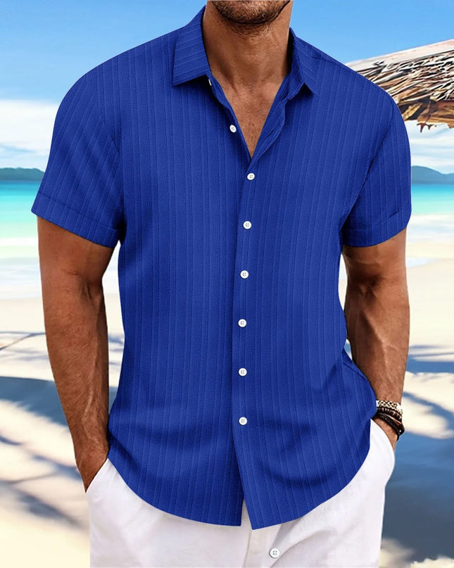 Men's Vertical Jacquard Short Sleeve Button-Down Shirt