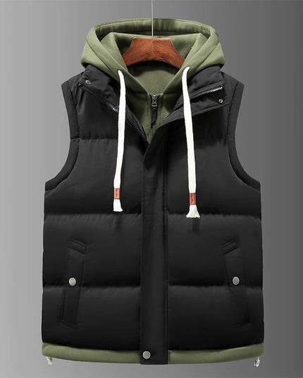 Men's Hooded Vest Jacket - Casual Cotton - Lined Sleeveless Jacket