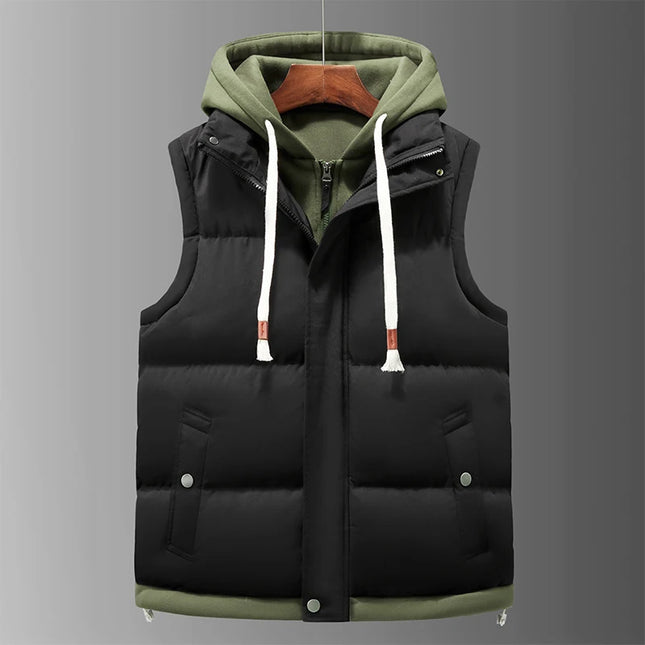 Men's Hooded Vest Jacket - Casual Cotton - Lined Sleeveless Jacket