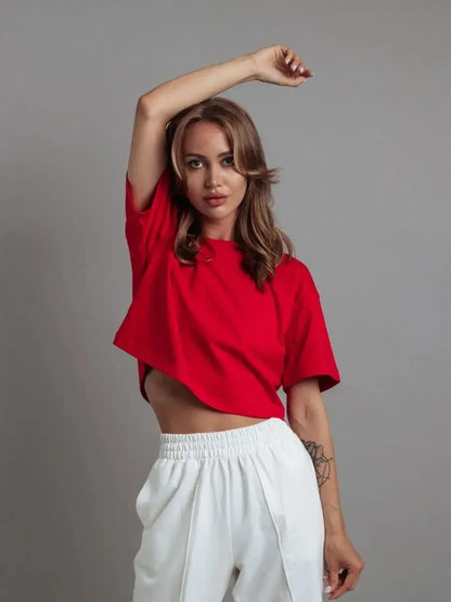 Women's Casual Loose Fit Cotton Cropped T-Shirt