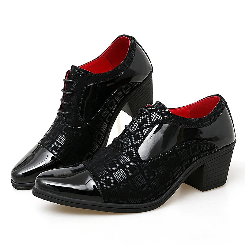Luxury Men's High Heel Faux Leather Elevator Shoes