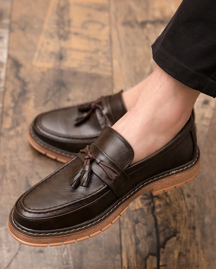 Men's Thick-Sole Leather Slip-On Loafers – Stylish & Comfortable Dress Shoes for Men