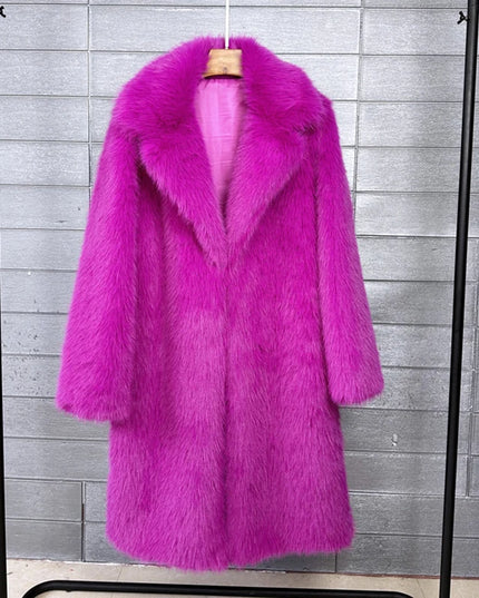 Women's Faux Fur Coat – Mid-Length Warm Trench Coat for Women