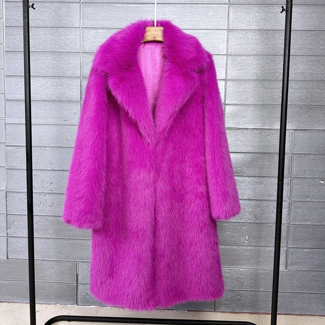 Women's Faux Fur Coat – Mid-Length Warm Trench Coat for Women