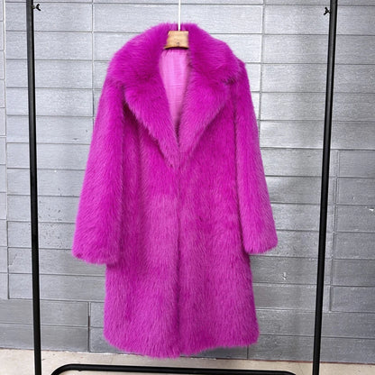 Women's Faux Fur Coat – Mid-Length Warm Trench Coat for Women