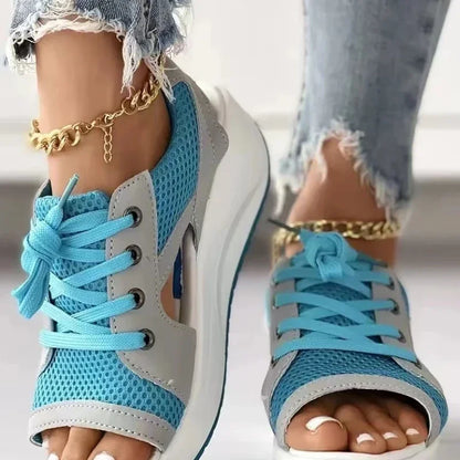 Women's  Chunky Platform Sandals/Sneakers - Comfortable Open Toe Mesh Design