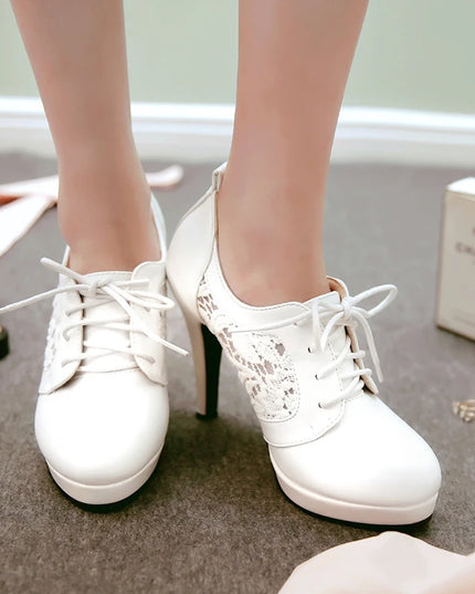 Women’s Lace-Up Pointed Toe Platform Wedge Heels