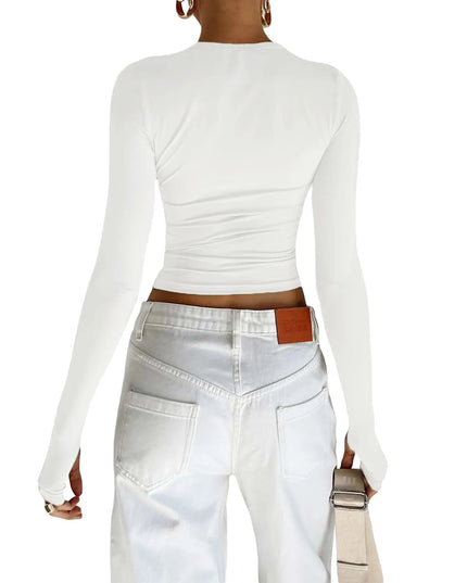 Women's Long Sleeve Slim Fit Top with Thumb Holes - Various Colors